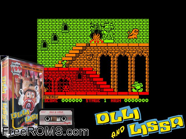 Olli and Lissa - Ghost of Shilmoore (UK) (1987) [a1] Amstrad CPC game showing 3D box cover and gameplay screenshot